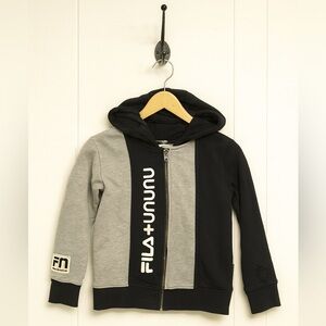 Nununu X Fila black and gray hooded zip sweatshirt in size 8-9.